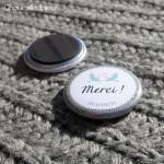 Badge/Magnet/Aimant Merci ! - Oiseaux & Toile de Jute