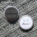 Badge/Magnet/Aimant Merci ! - Oiseaux & Toile de Jute