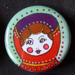 Badge Poupées Russes - Turquoise & Rouge