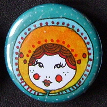 Badge Poupées Russes - Turquoise & Jaune