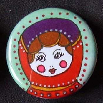 Badge Poupées Russes - Turquoise & Rouge