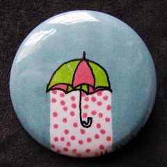Badge Parapluie Bleu-Gris à Pois roses