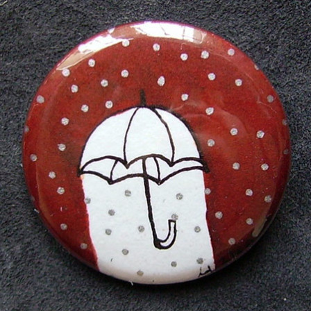 Badge Parapluie Rouge Pois Argent