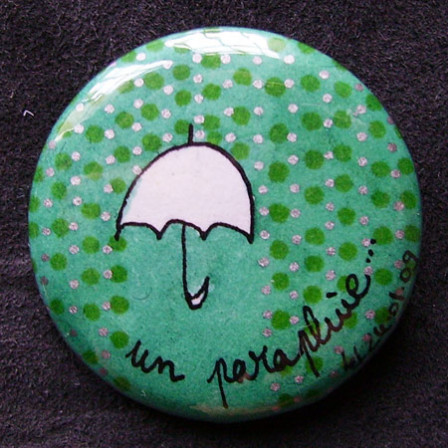 Badge Parapluie Vert Pois Argent