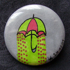 Badge Parapluie Gris Vert Pois