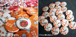 Mariage "Orange Tour du monde", badges personnalisés de Marie & Flavien