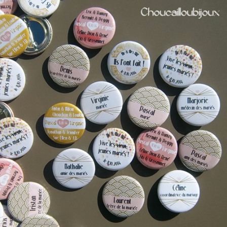 Mariage "Années Folles", badges personnalisés de Virginie & Pascal