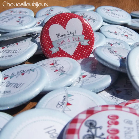 Mariage "Rouge, Bleu menthe Vintage", badges personnalisés de Sam & Fab