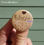 Mariage « Rose, Craft & Liberty », badges personnalisés de Audrey & Sylvain + Baptême Izia