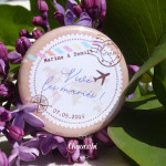 Mariage « Voyage Pastel Vintage », badges personnalisés de Marine & Benoît