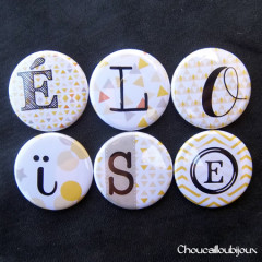 Badges/Magnets Personnalisés Naissance Eloïse - Motif Jaune & Beige