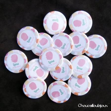 Badges Personnalisés Baptême Lana - Pois Pastels