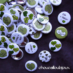 Mariage "Coeurs Verts", badges personnalisés de Julie & Mathieu